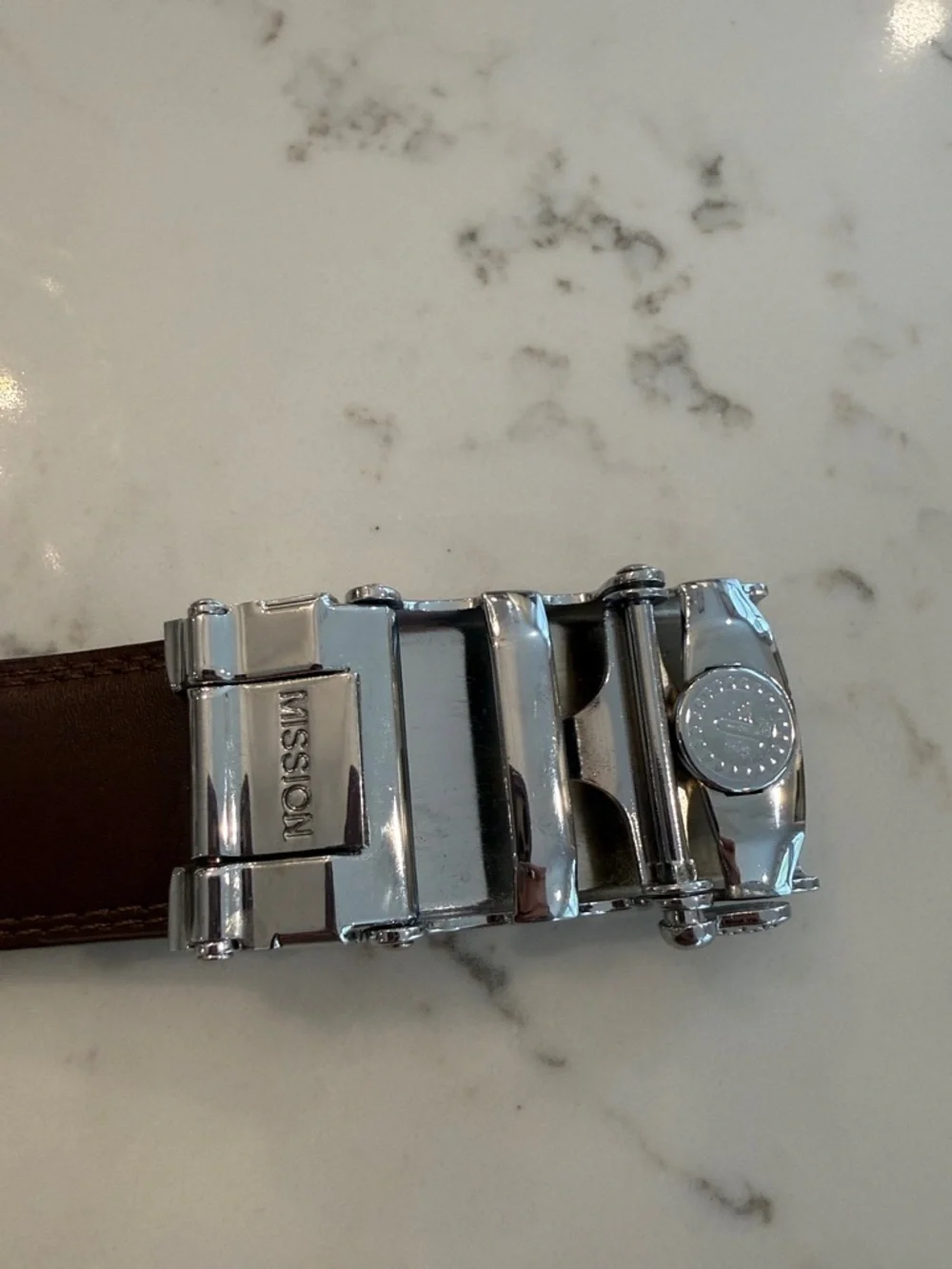 Brown Leather Belt with Silver Automatic Buckle